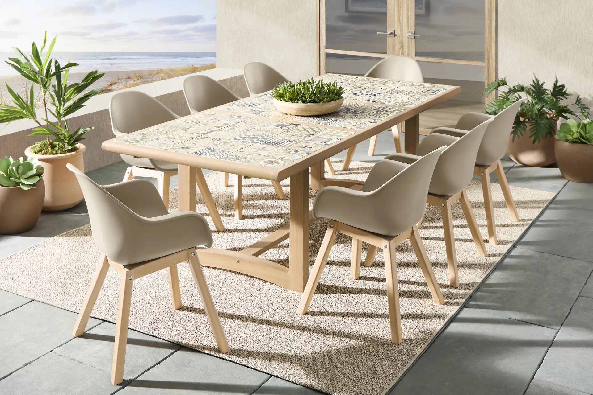 Casa Villa Multi 9 Pc Outdoor Extension Dining Set with Beige Chairs