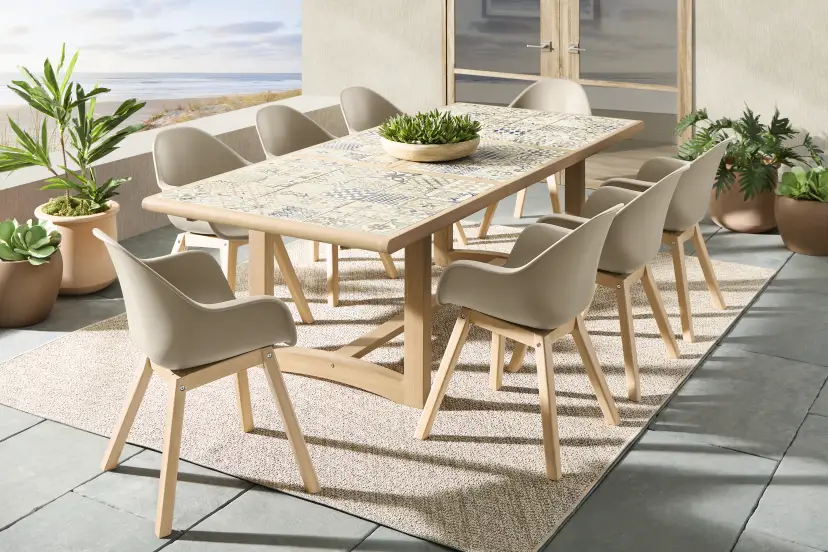 Casa Villa Multi 9 Pc Outdoor Extension Dining Set with Beige Chairs
