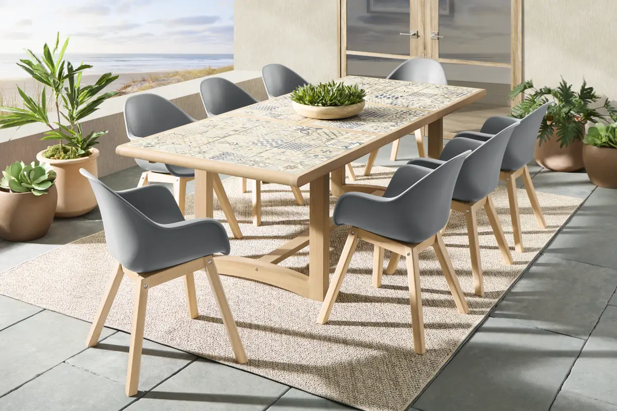 Casa Villa Multi 9 Pc Outdoor Extension Dining Set with Dark Gray Chairs
