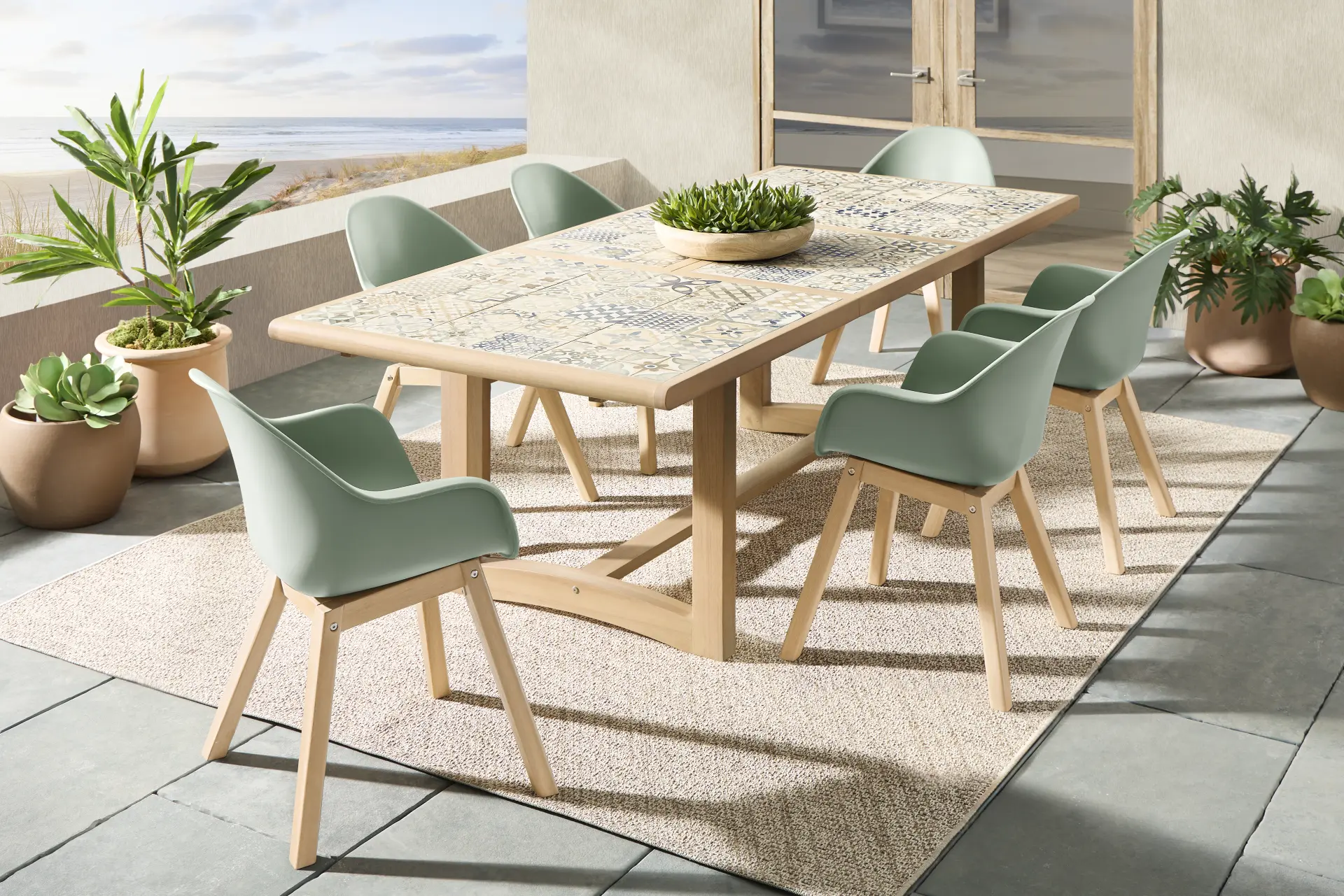 Casa Villa Multi 7 Pc Outdoor Extension Dining Set with Green Chairs
