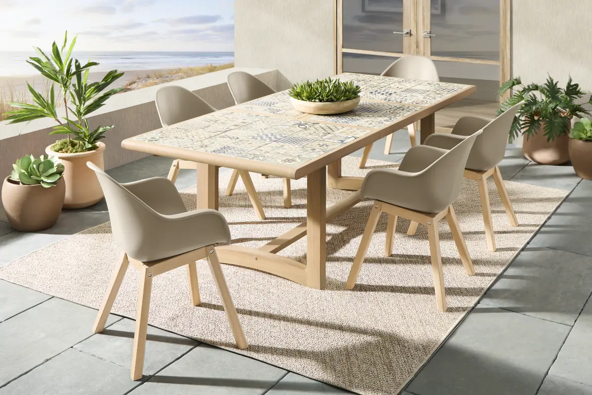 Casa Villa Multi 7 Pc Outdoor Extension Dining Set with Beige Chairs