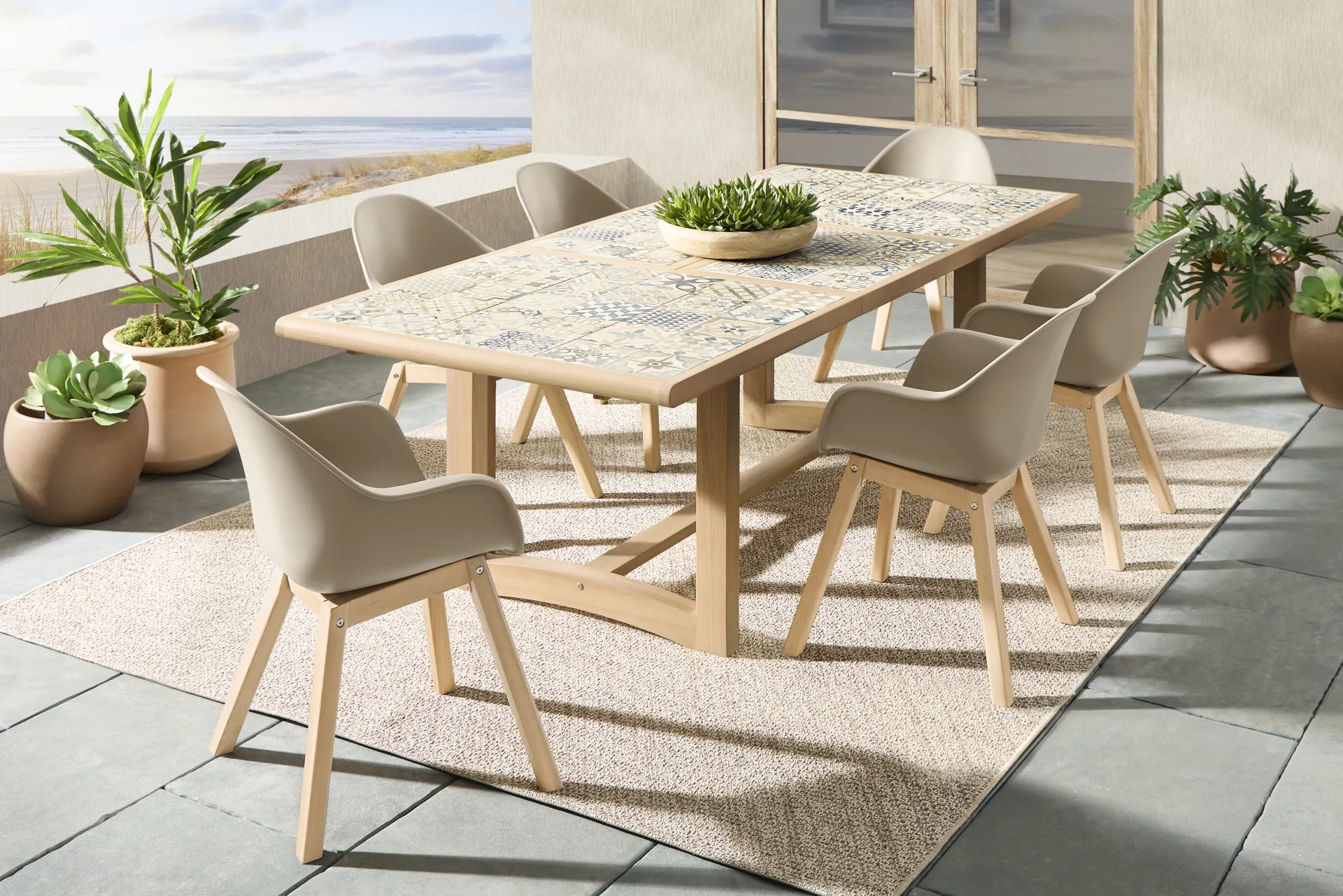 Casa Villa Multi 7 Pc Outdoor Extension Dining Set with Beige Chairs - Image 1
