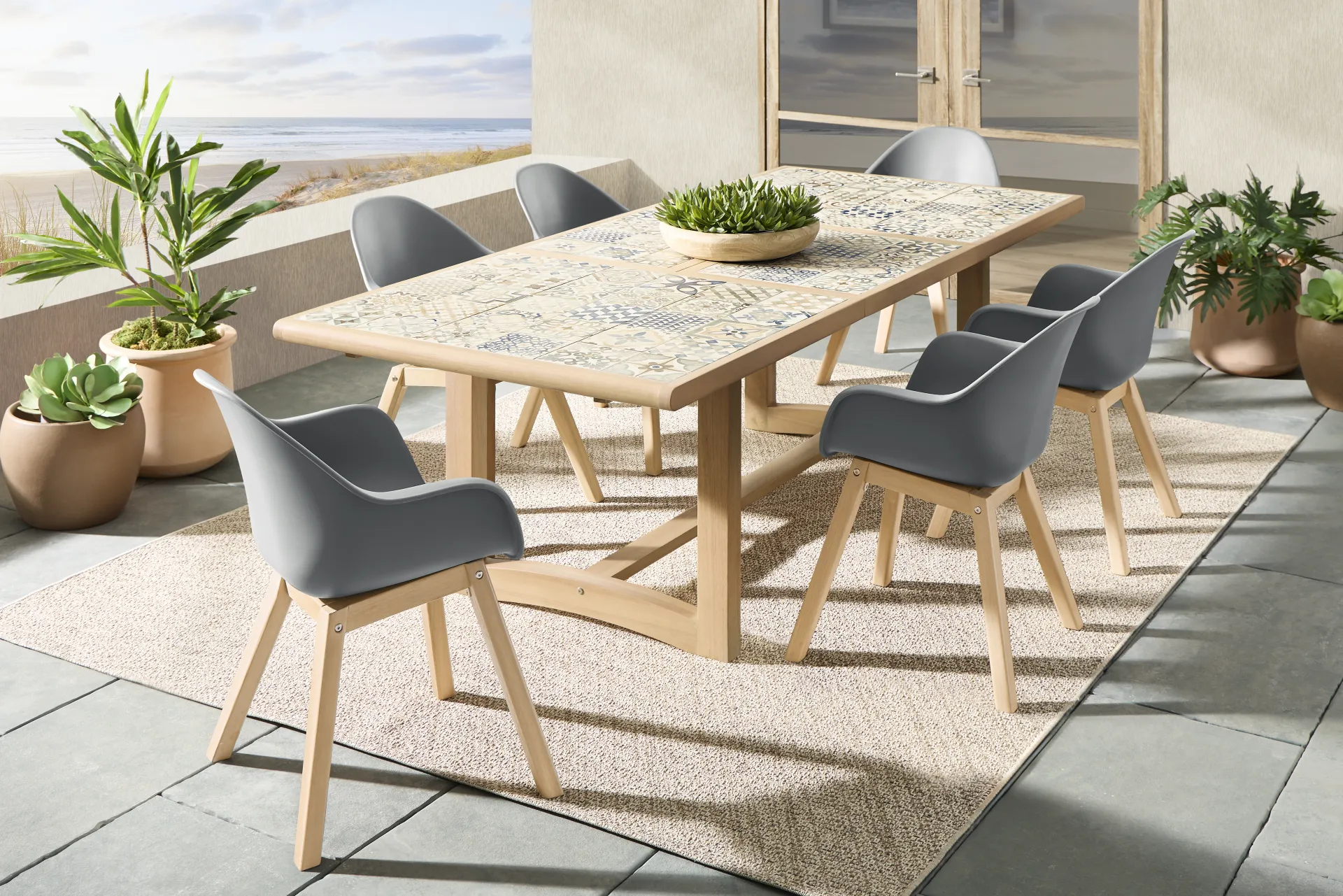 Casa Villa Multi 7 Pc Outdoor Extension Dining Set with Dark Gray Chairs - Image 1