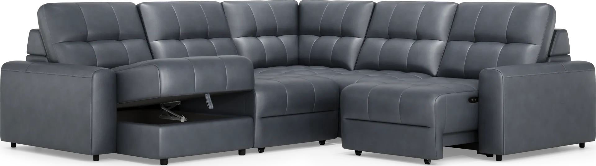 Meriwether Slate Blue Leather 5 Pc Power Slider Sectional - Image 1
