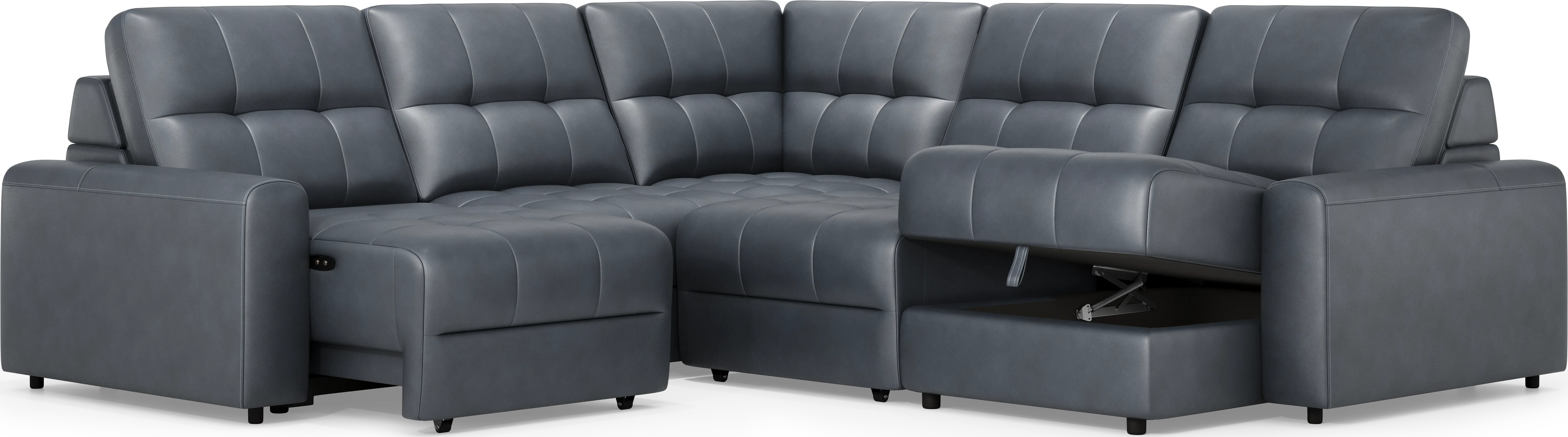Meriwether Slate Blue Leather 5 Pc Power Slider Sectional - Thumbnail - Image 1