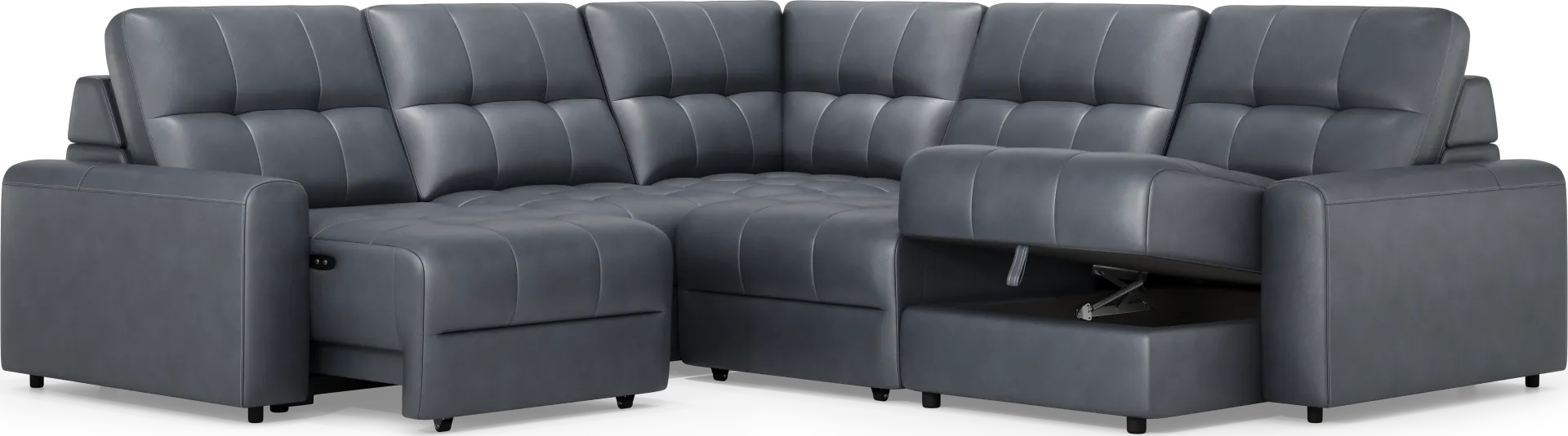 Meriwether Slate Blue Leather 5 Pc Power Slider Sectional