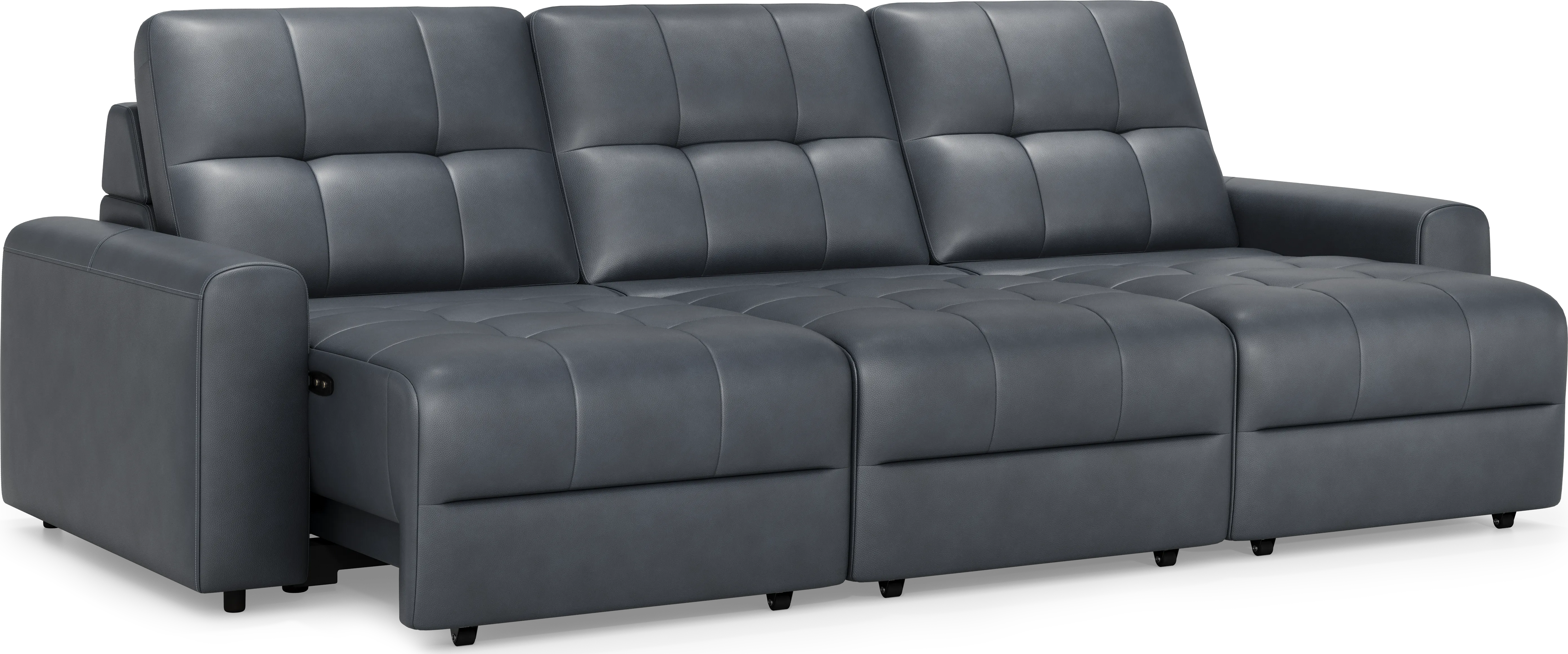 Meriwether Slate Blue Leather 3 Pc Power Slider Sectional - Thumbnail - Image 1