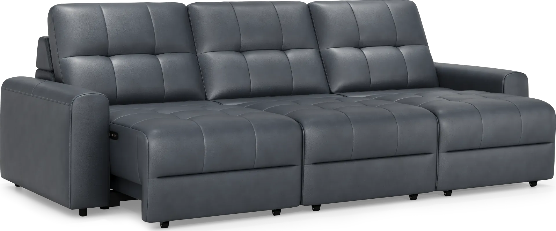Meriwether Slate Blue Leather 3 Pc Power Slider Sectional - Image 1