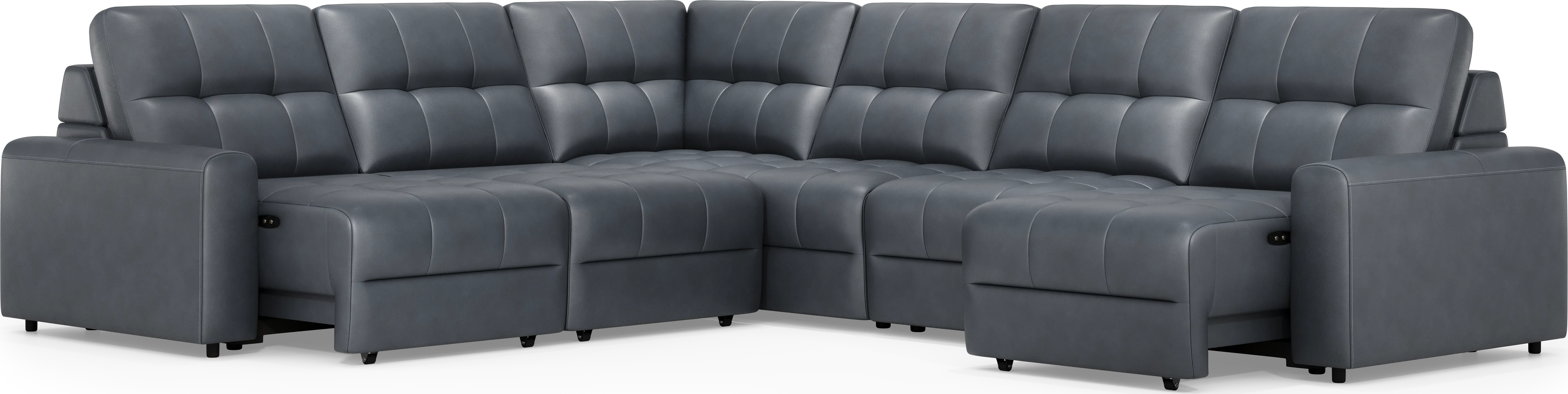 Meriwether Slate Blue Leather 6 Pc Power Slider Sectional - Thumbnail - Image 1