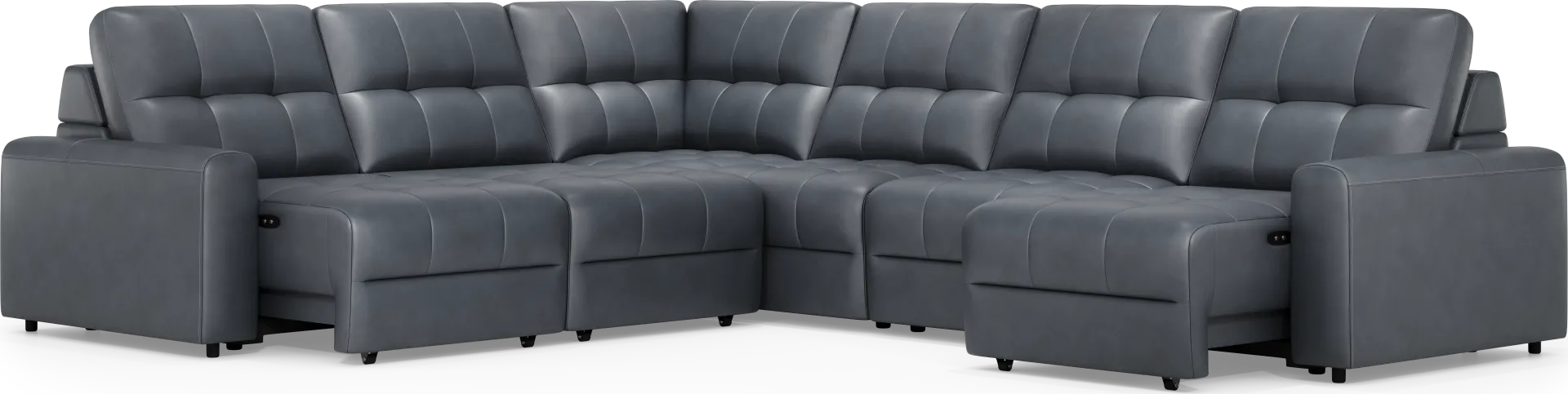 Meriwether Slate Blue Leather 6 Pc Power Slider Sectional - Image 1