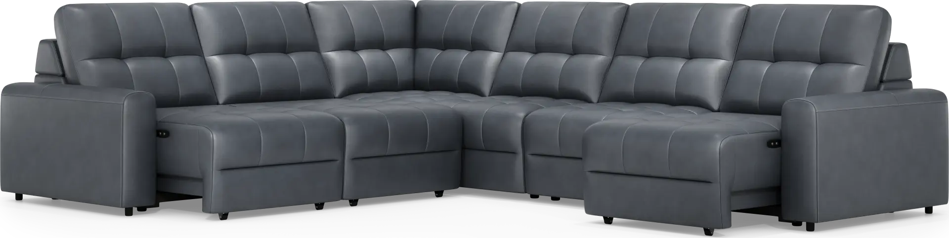 Meriwether Slate Blue Leather 6 Pc Power Slider Sectional