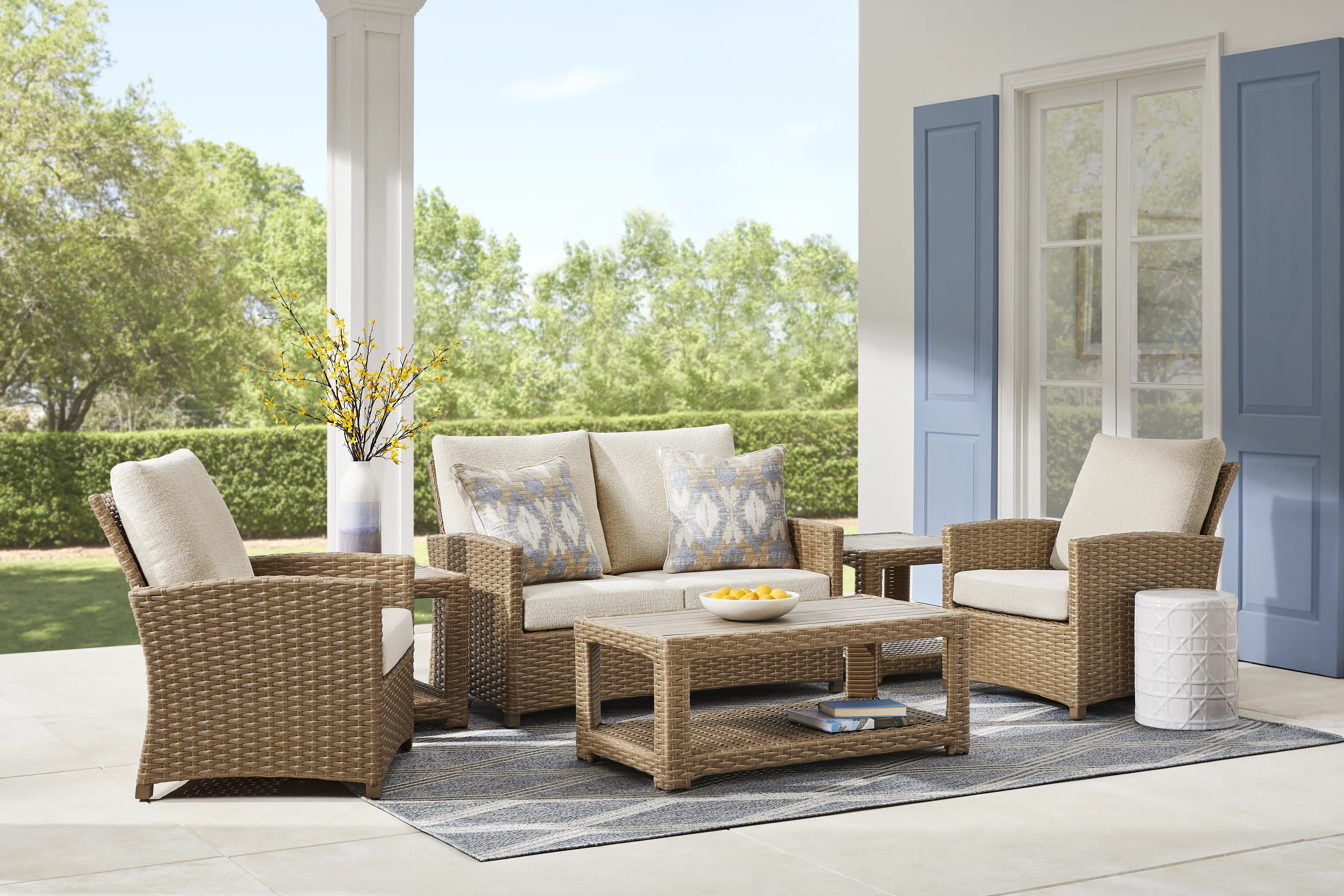 Paloma Brown 4 Pc Outdoor Loveseat Seating set with Beige Cushions - Thumbnail - Image 1