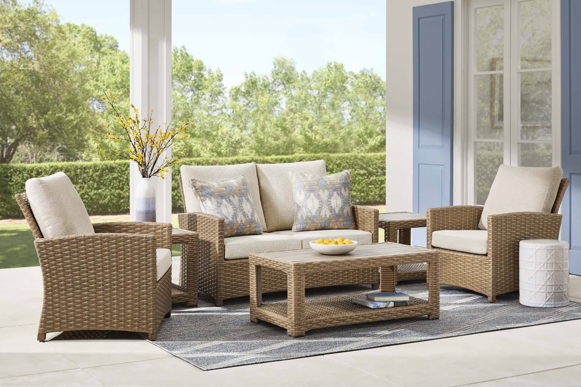 Paloma Brown 4 Pc Outdoor Loveseat Seating set with Beige Cushions - Image 1