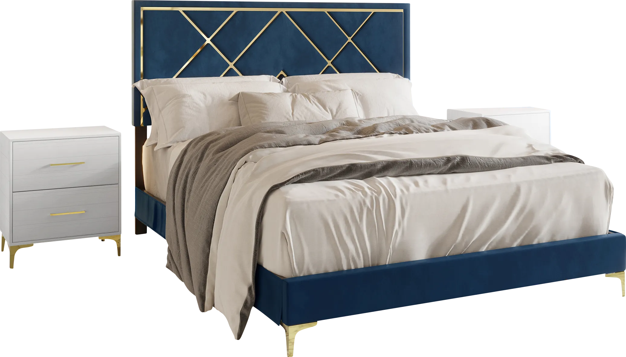 Havenway Blue Full Bed with 2 Nightstands - Thumbnail - Image 1
