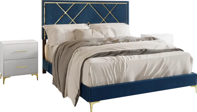 Havenway Blue Full Bed with 2 Nightstands