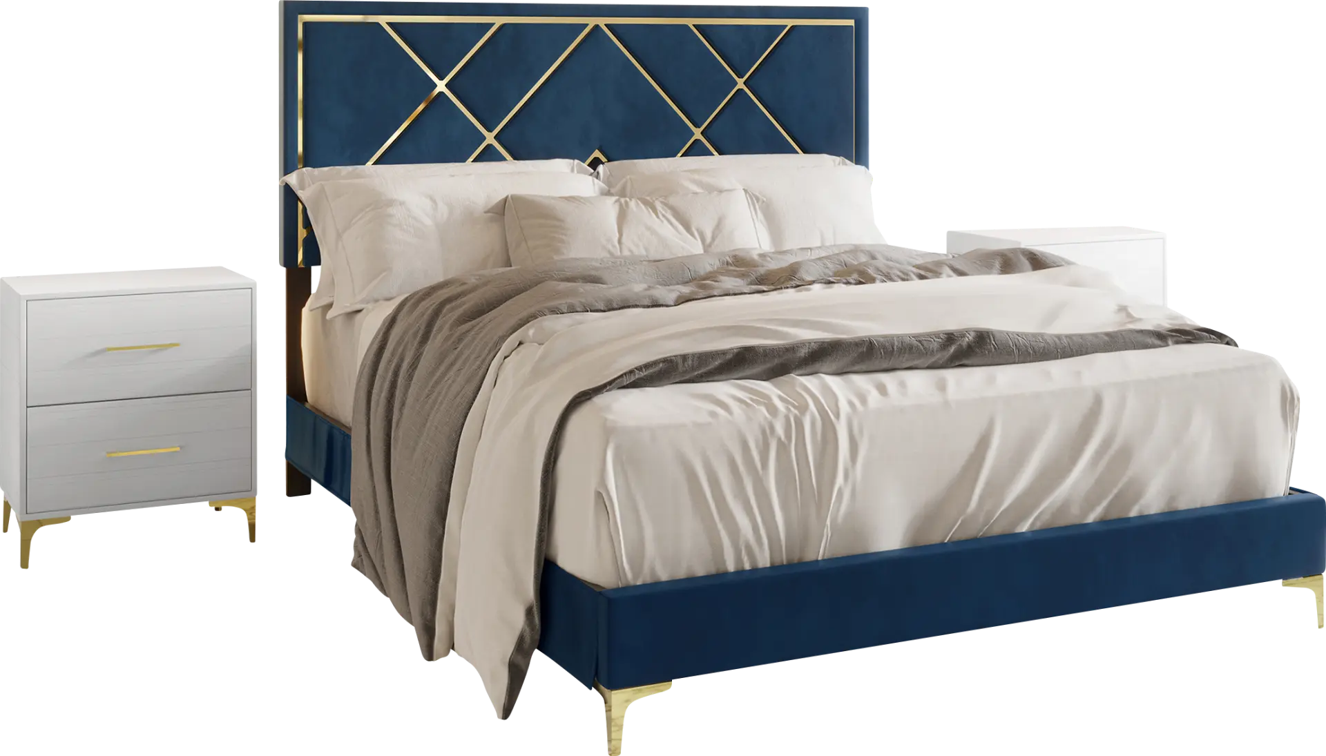 Havenway Blue Full Bed with 2 Nightstands