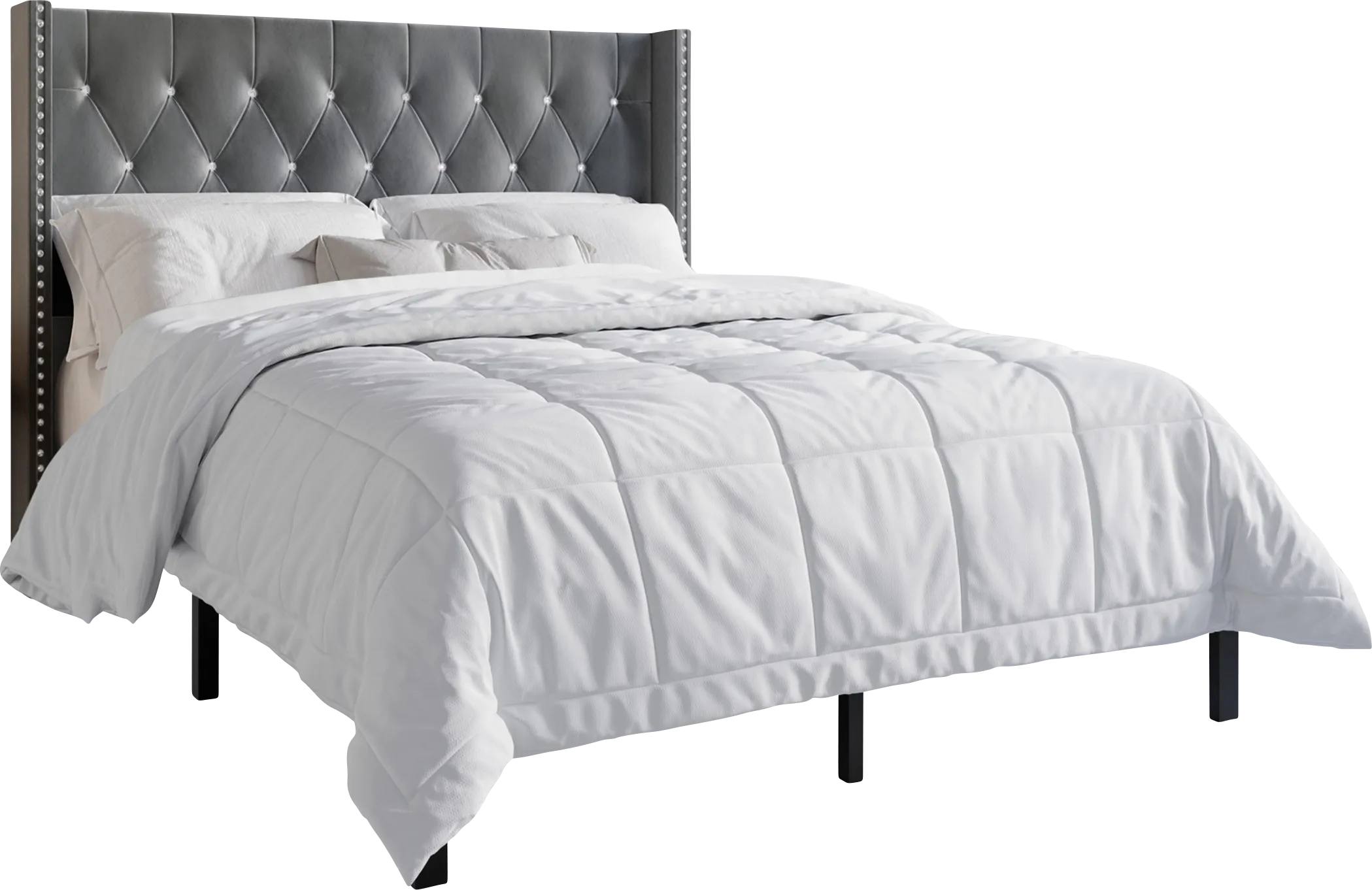 Granstreet Light Gray King Bed with 2 Nightstands - Thumbnail - Image 1