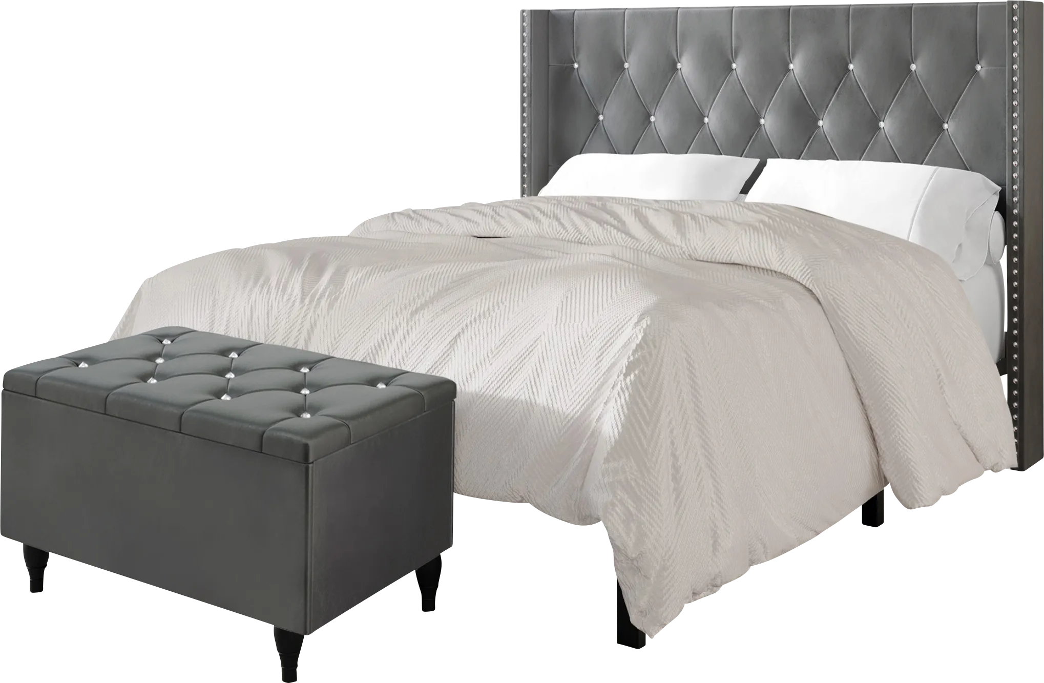 Plaisend Light Gray Queen Bed - Thumbnail - Image 1