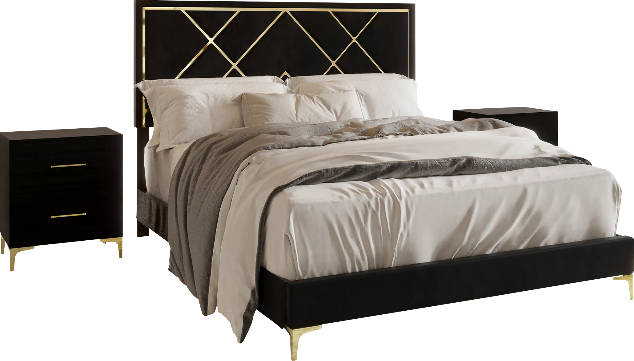 Havenway Black King Bed with 2 Nightstands - Thumbnail - Image 1