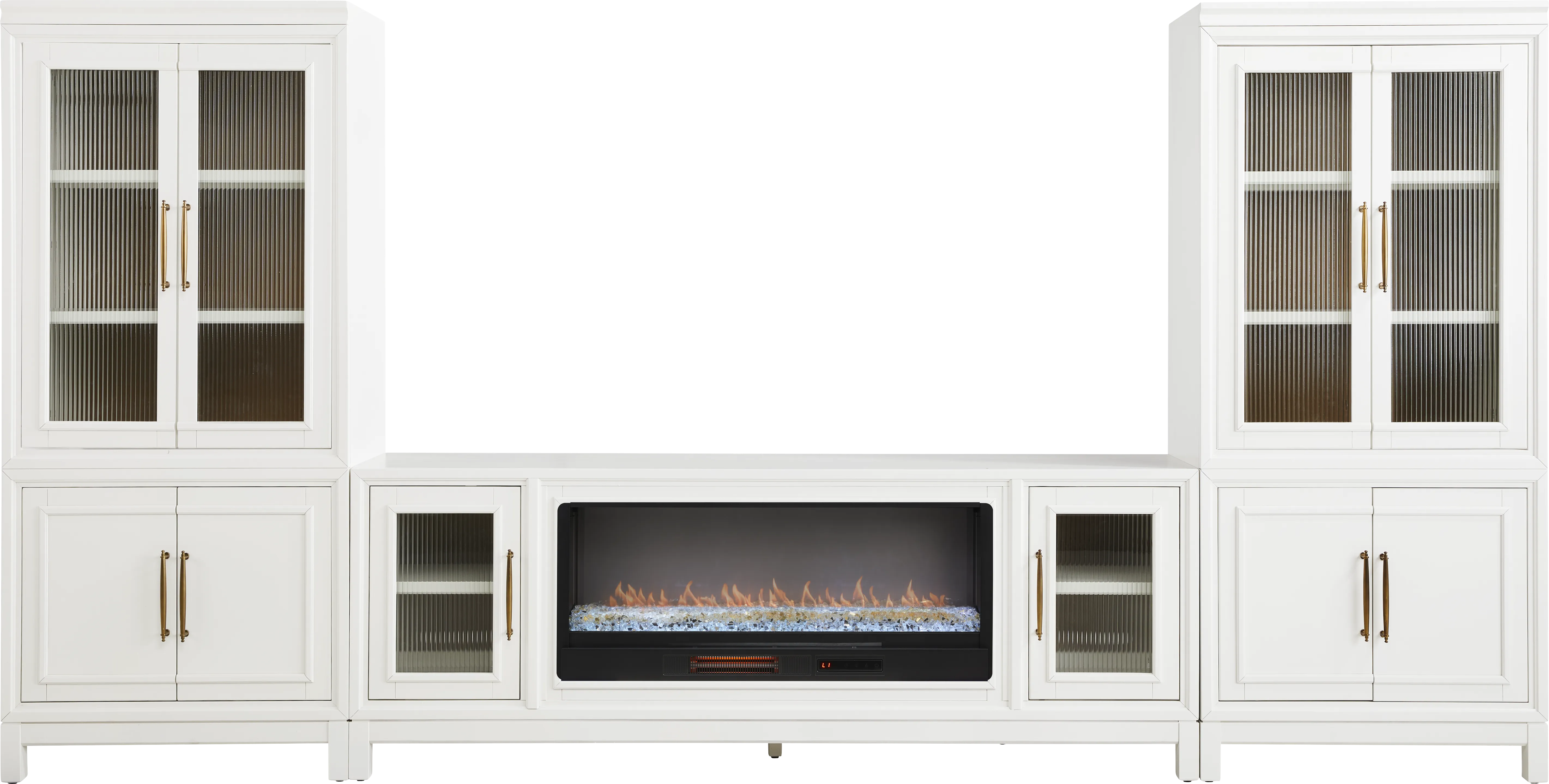 Albion White 4 Pc Wall Unit with 84 in. Console and Electric Fireplace - Thumbnail - Image 1