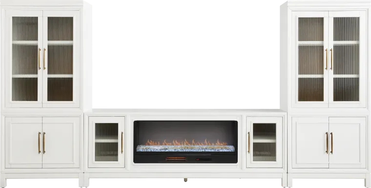 Albion White 4 Pc Wall Unit with 84 in. Console and Electric Fireplace