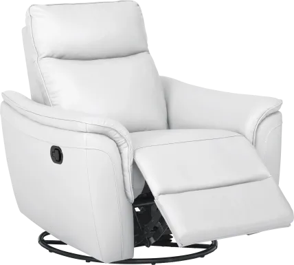 Cavani White Leather Swivel Glider Recliner