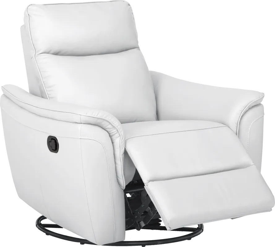 Cavani White Leather Swivel Glider Recliner