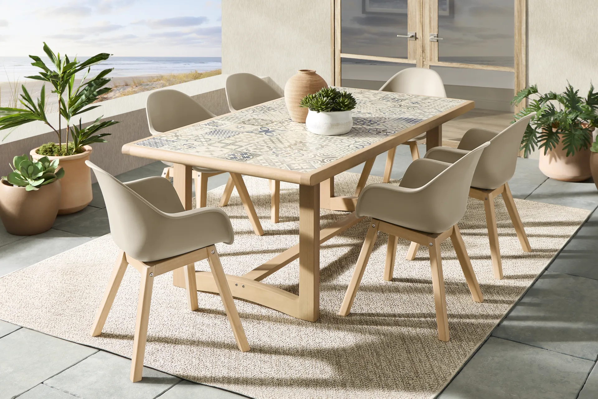 Casa Villa Multi 7 Pc Outdoor Dining Set with Beige Chairs - Image 1