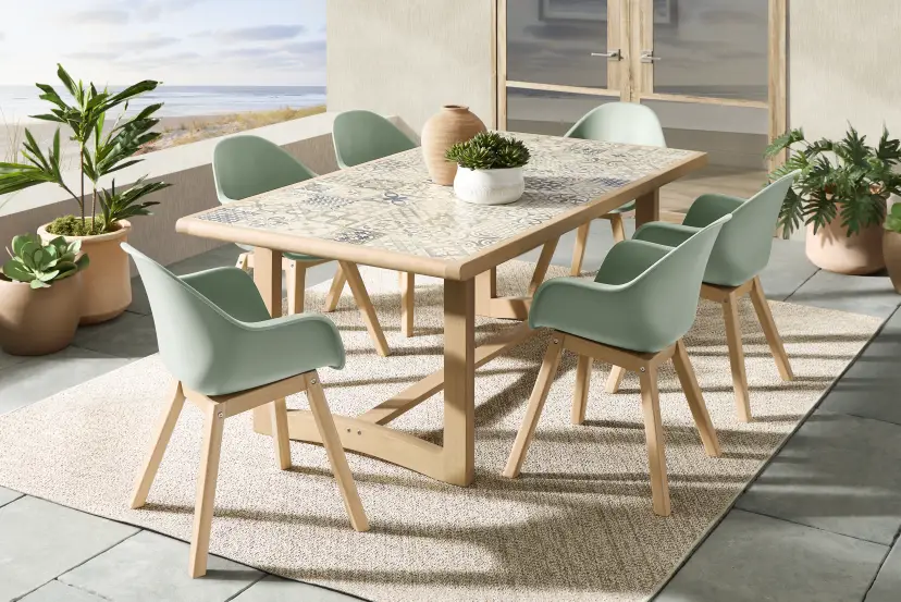 Casa Villa Multi 7 Pc Outdoor Dining Set with Green Chairs