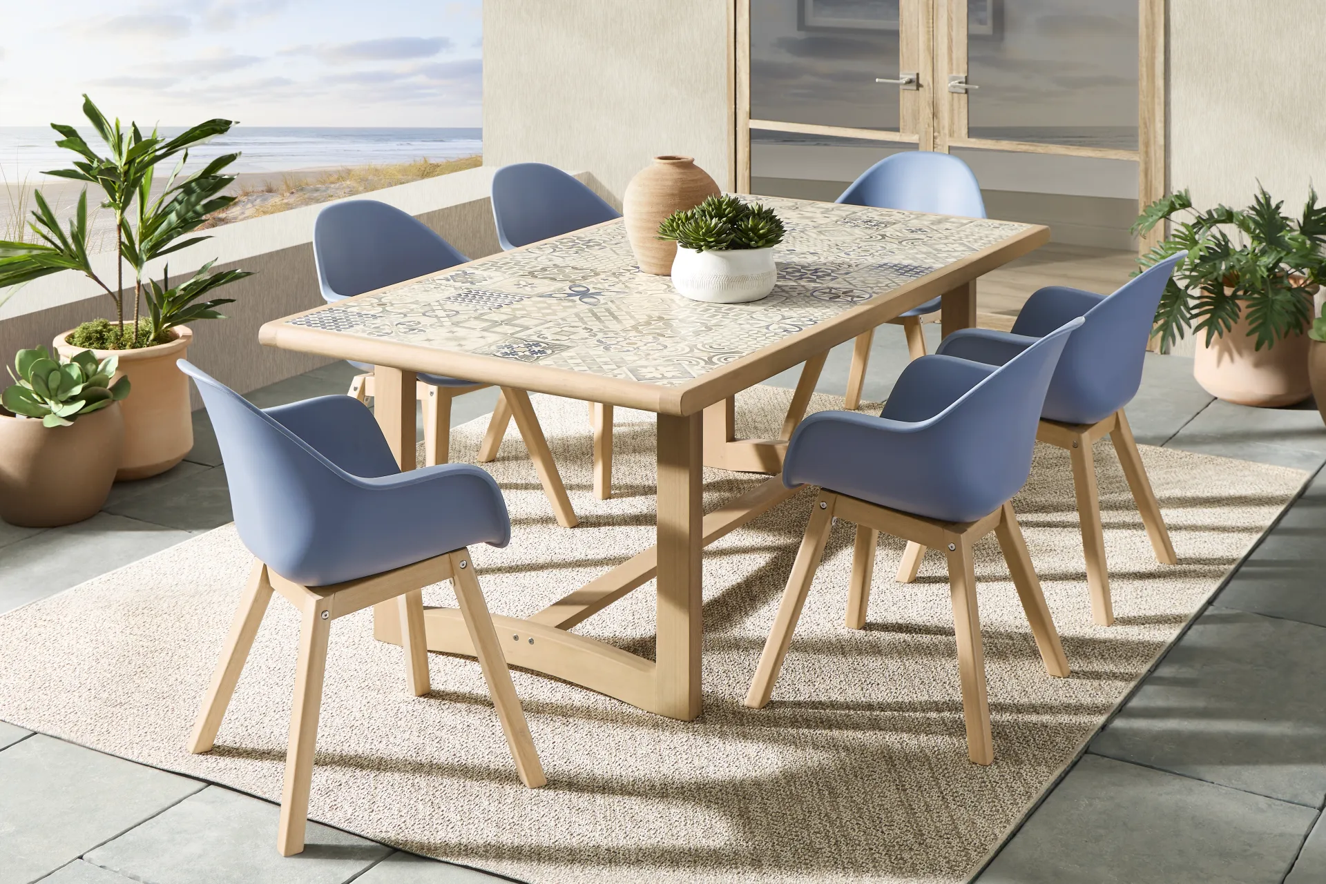 Casa Villa Multi 7 Pc Outdoor Dining Set with Blue Chairs - Image 1