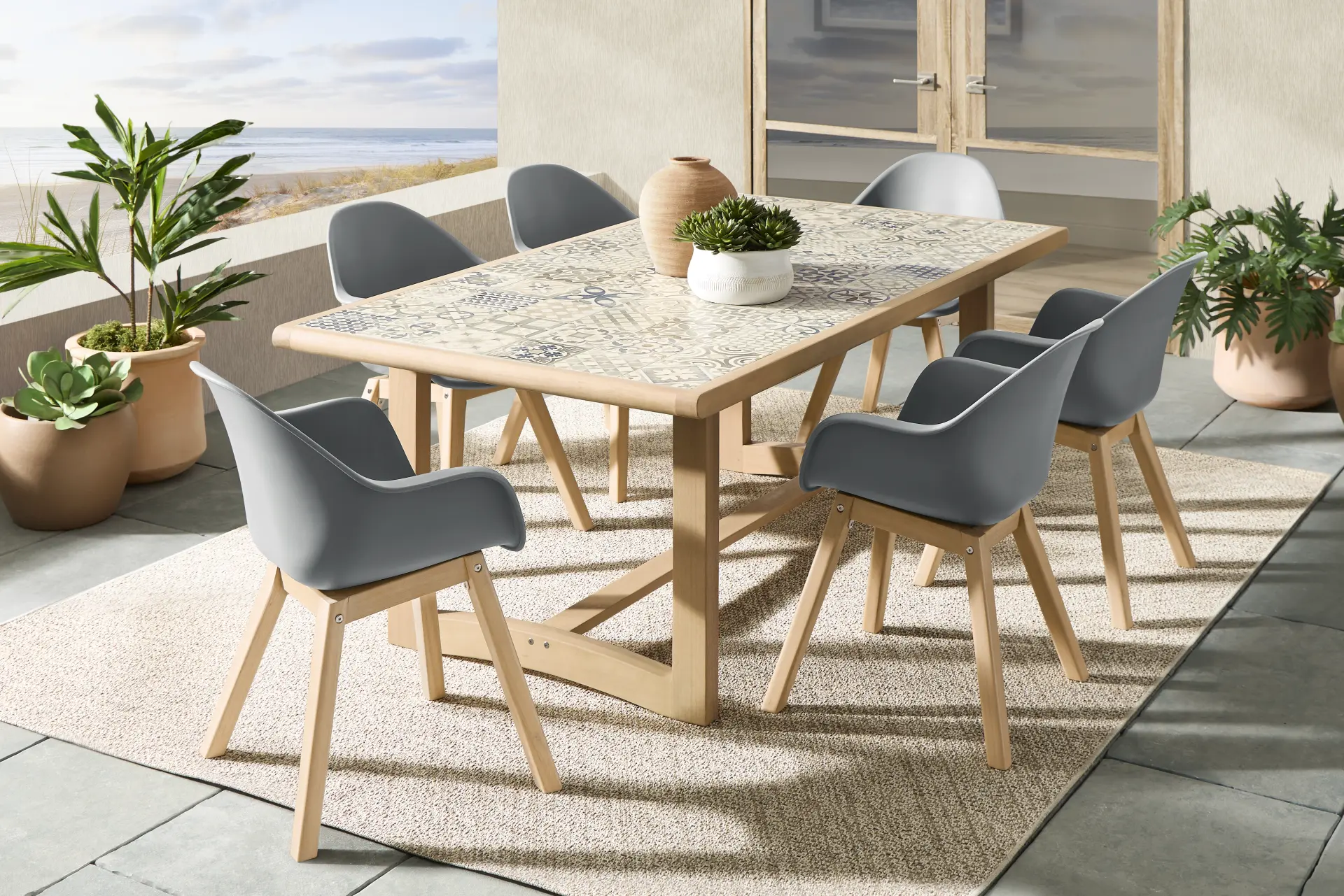 Casa Villa Multi 7 Pc Outdoor Dining Set with Dark Gray Chairs