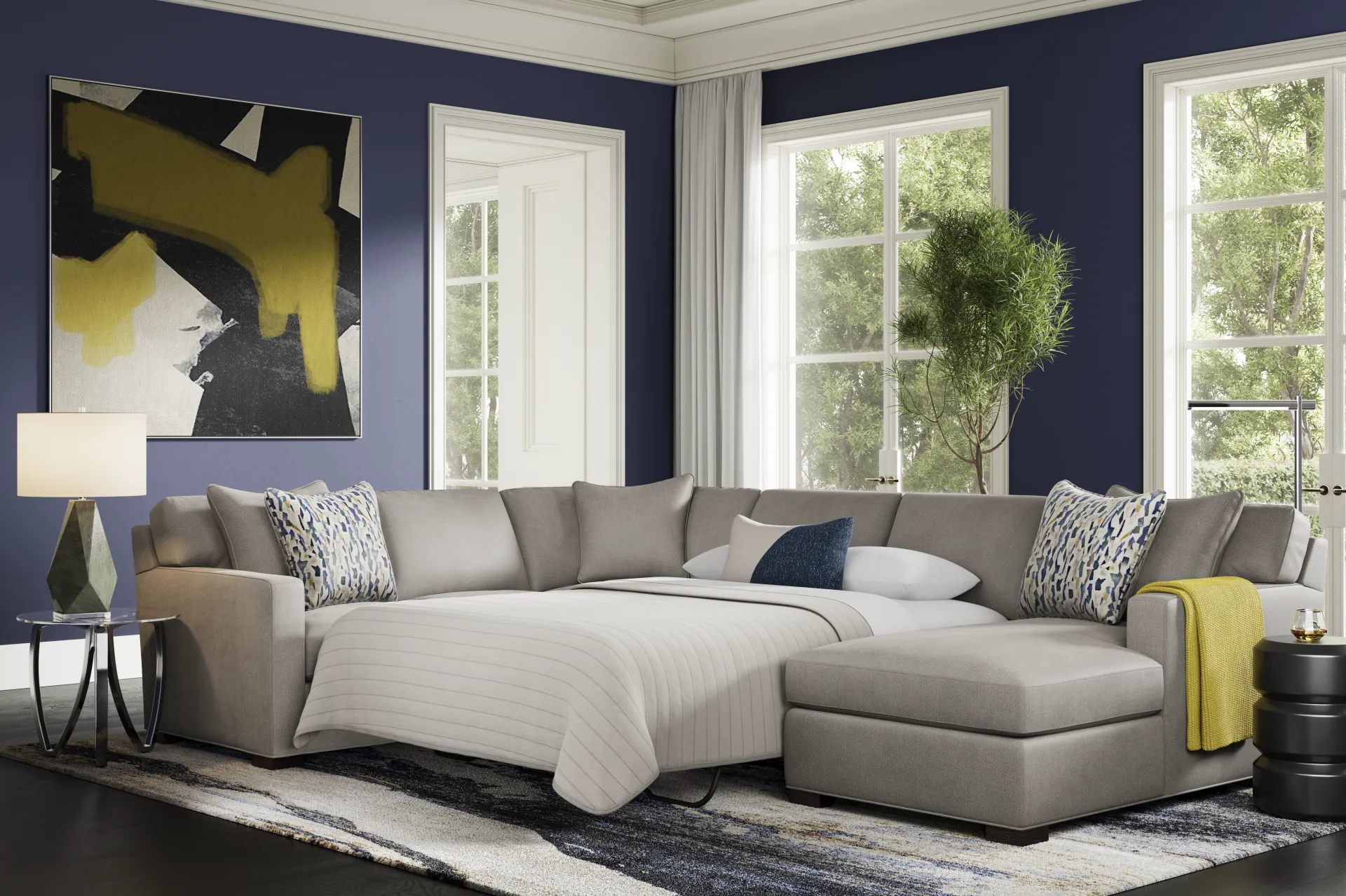 Harmonie Steel 3 Pc Gel Foam Sleeper Sectional - Image 2