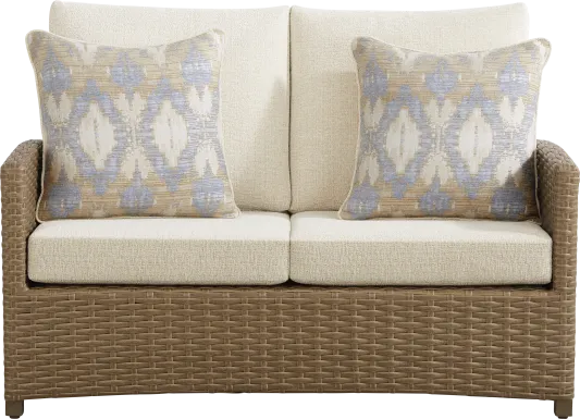 Paloma Brown Outdoor Loveseat with Beige Cushions