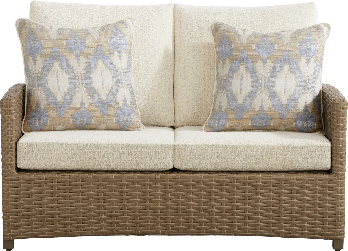 Paloma Brown Outdoor Loveseat with Beige Cushions
