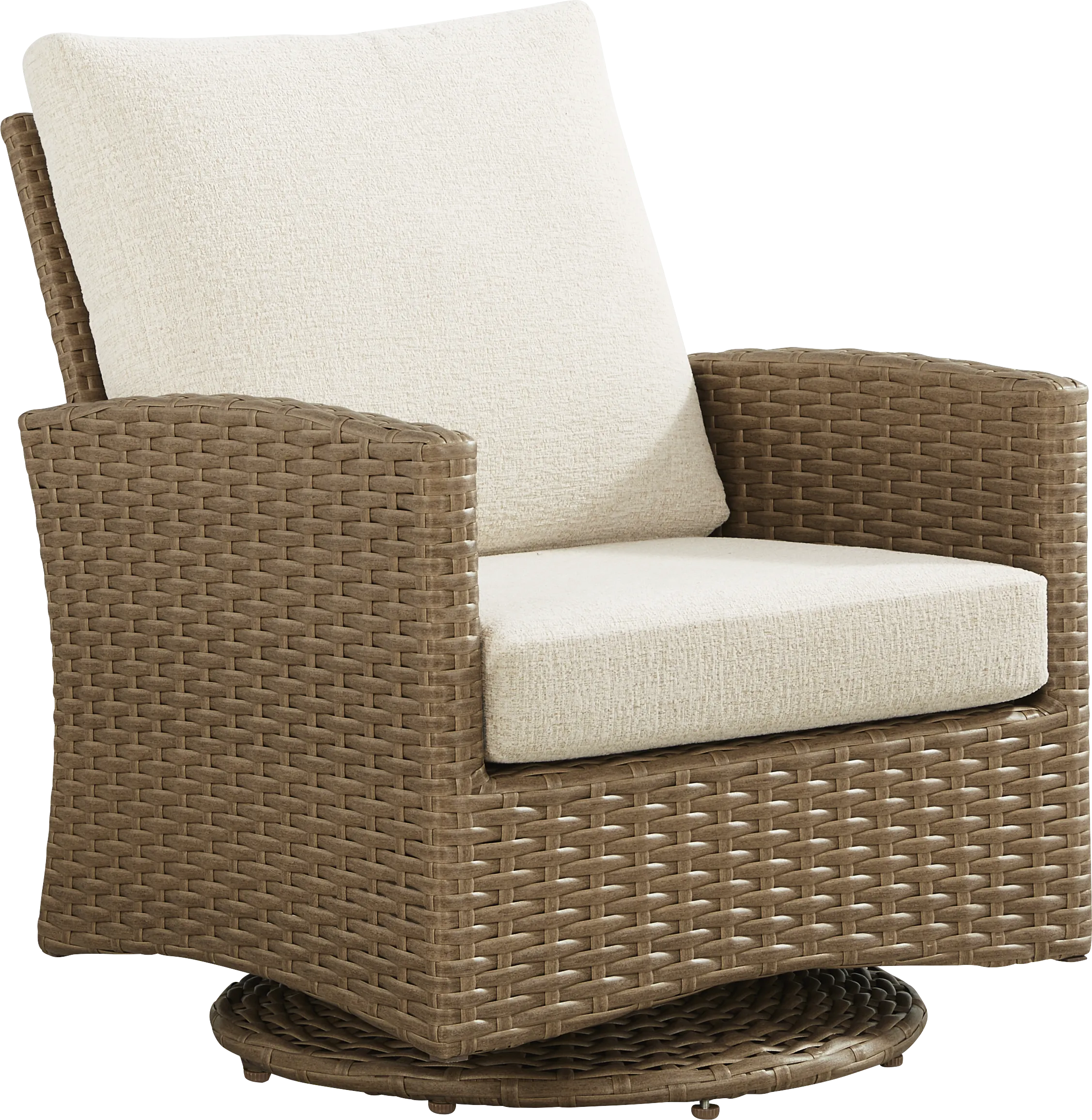 Paloma Brown Outdoor Swivel Chair with Beige Cushions - Thumbnail - Image 1