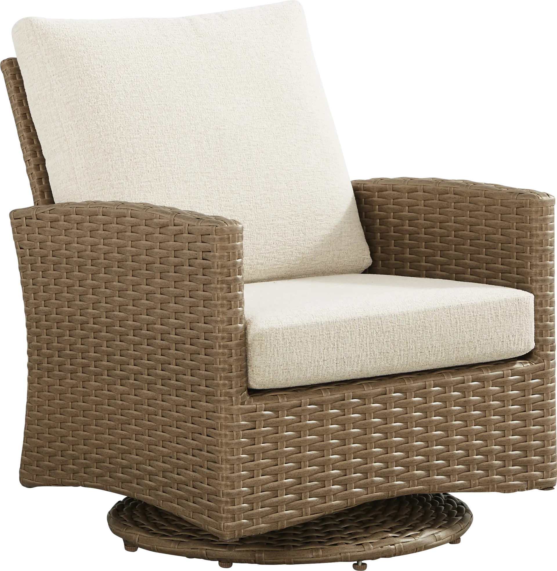 Paloma Brown Outdoor Swivel Chair with Beige Cushions