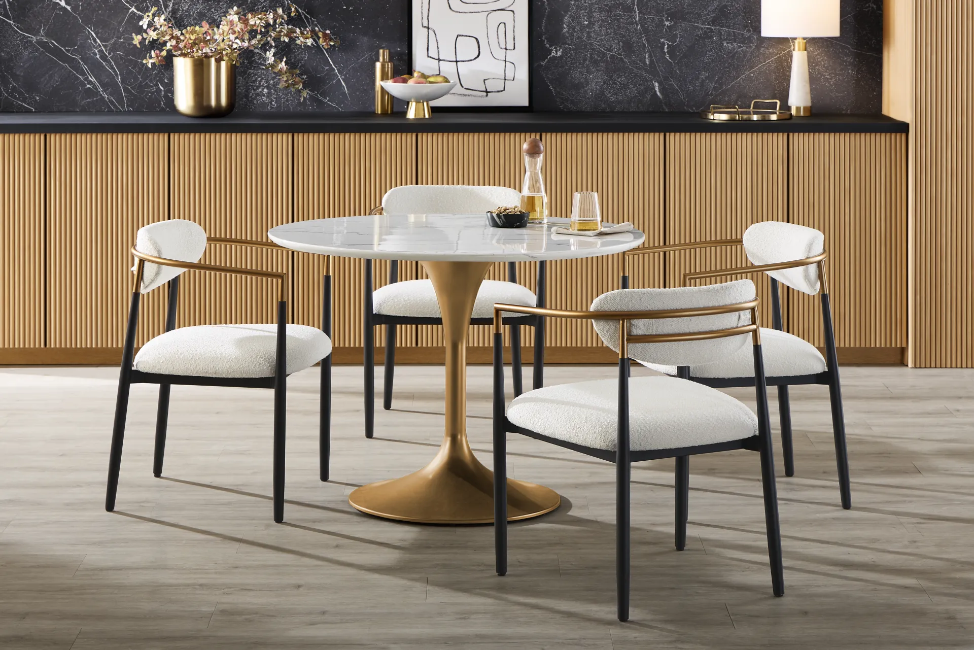 Eris White and Gold Round Dining Table - Image 1
