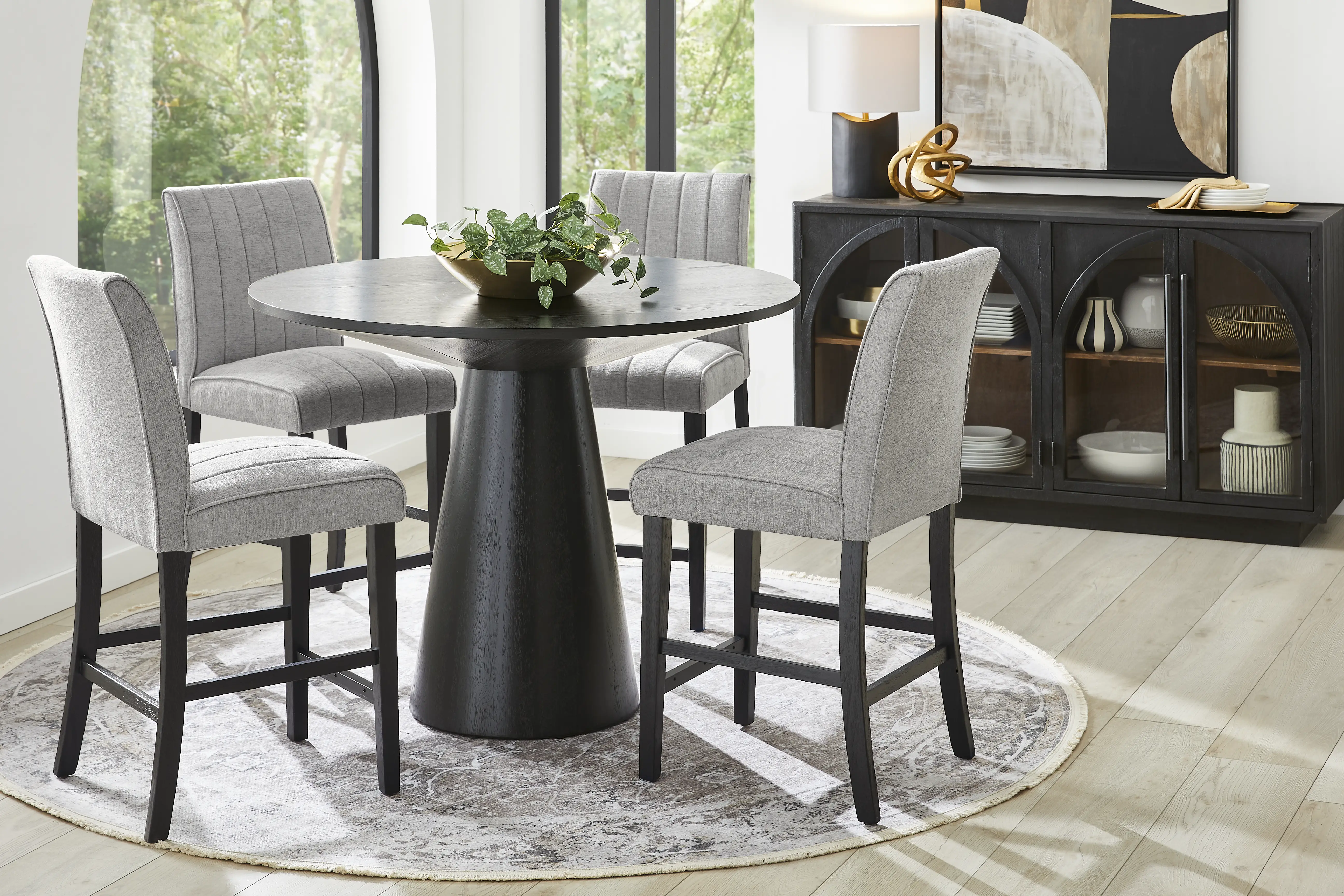 Kendall Black 3 Pc 48" Round Counter Height Dining Room with Gray Stools - Thumbnail - Image 1