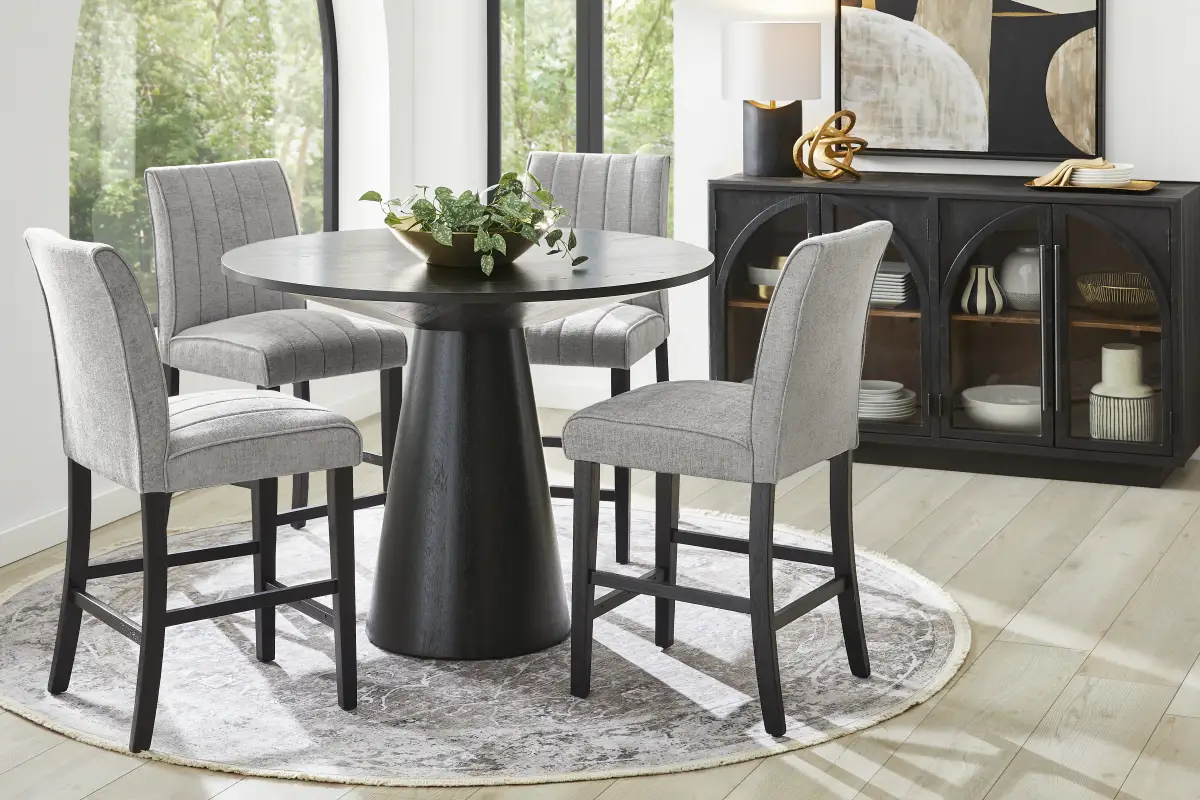 Kendall Black 3 Pc 48" Round Counter Height Dining Room with Gray Stools