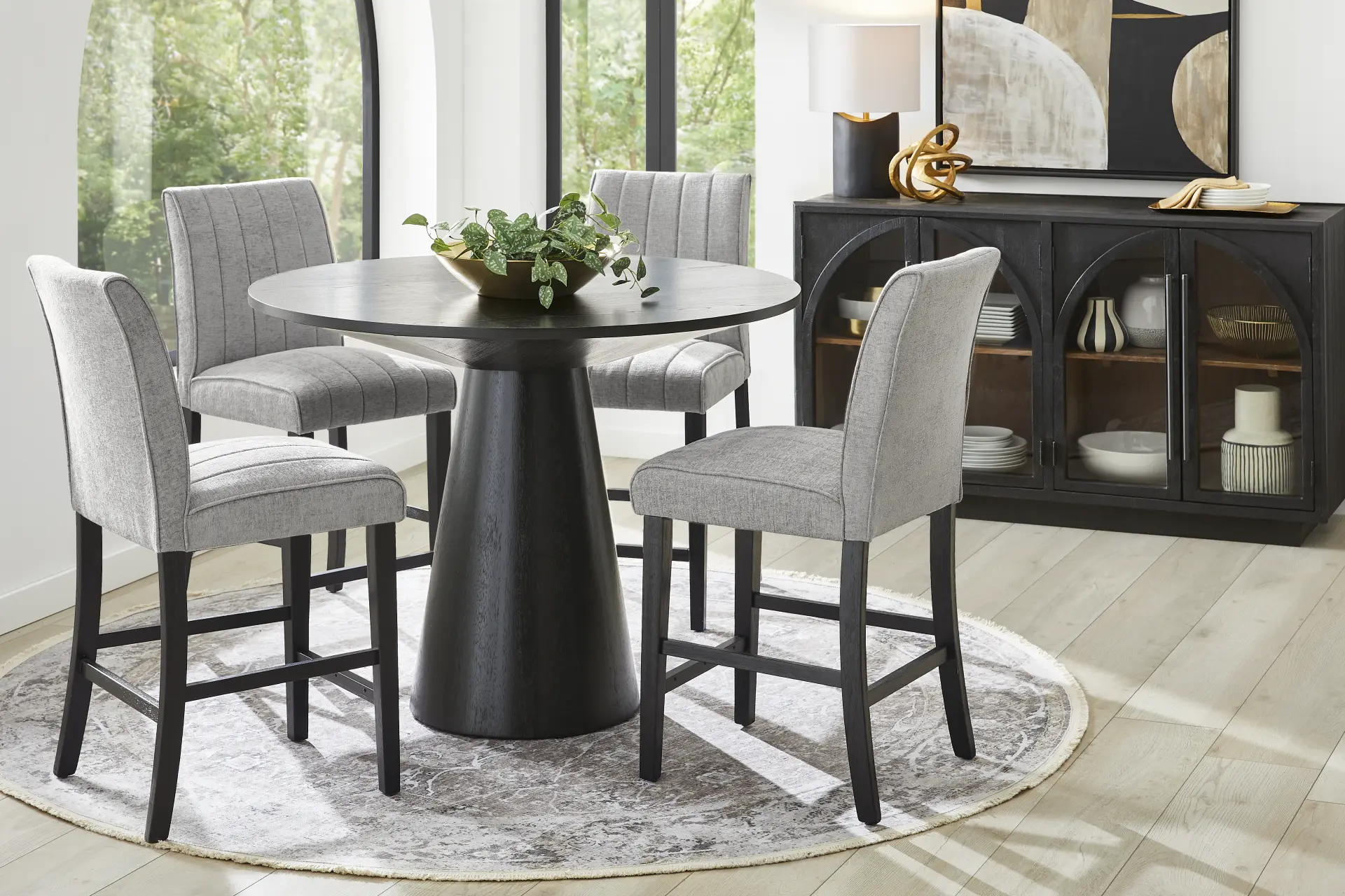 Kendall Black 3 Pc 48" Round Counter Height Dining Room with Gray Stools