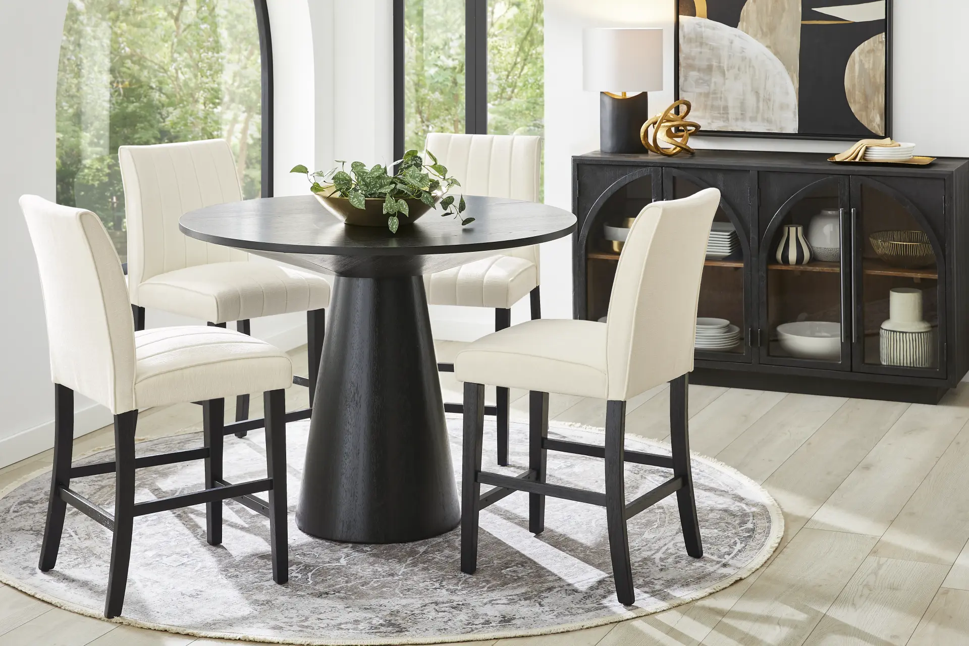 Kendall Black 3 Pc 48" Round Counter Height Dining Room with White Stools