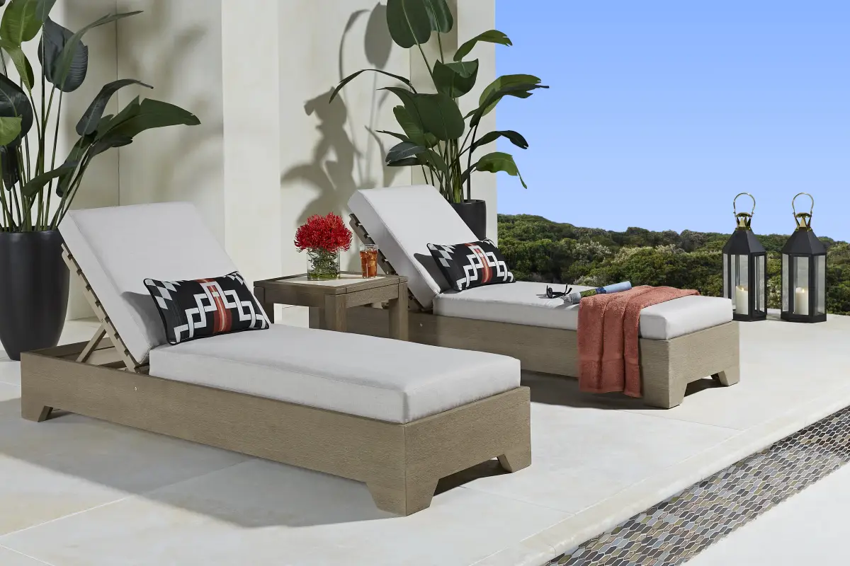 Lake Tahoe Gray Outdoor Chaise with Seagull Cushions, Set of 2