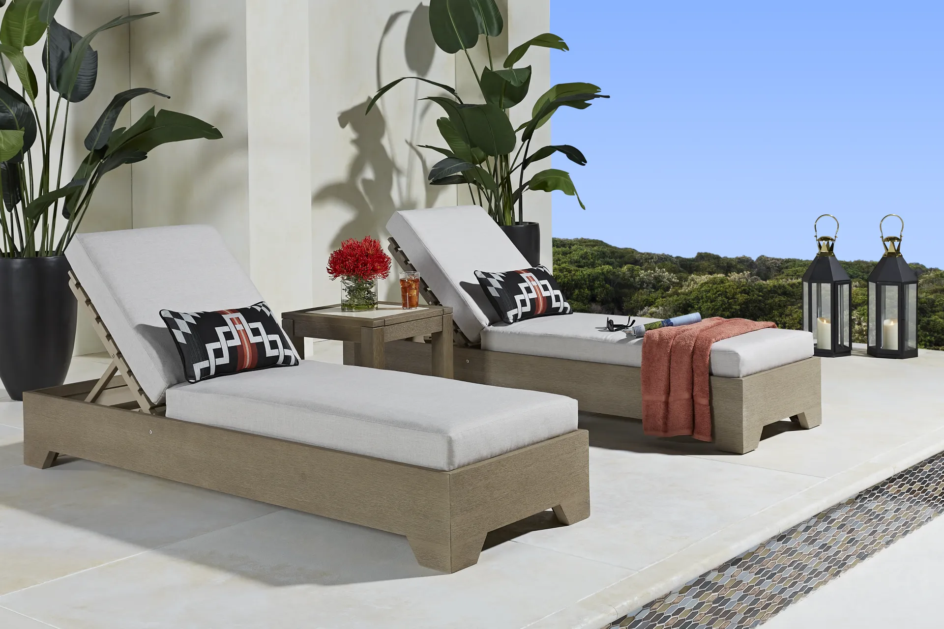 Lake Tahoe Gray Outdoor Chaise with Seagull Cushions, Set of 2 - Image 1