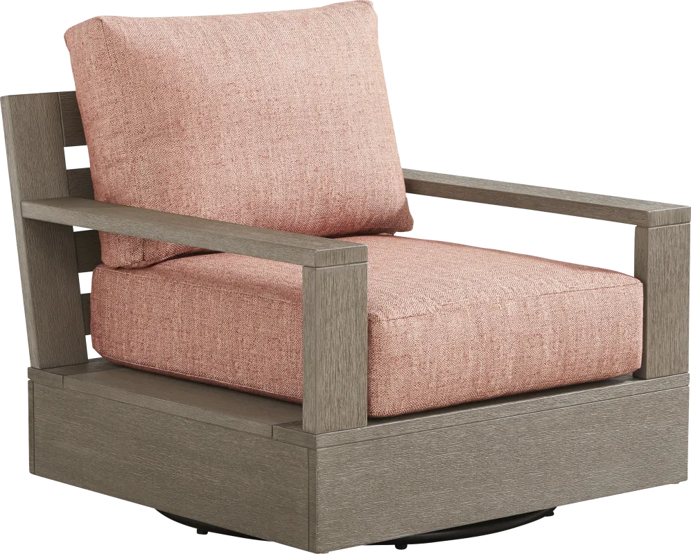 Lake Tahoe Gray Outdoor Swivel Chair with Terracotta Pillows
