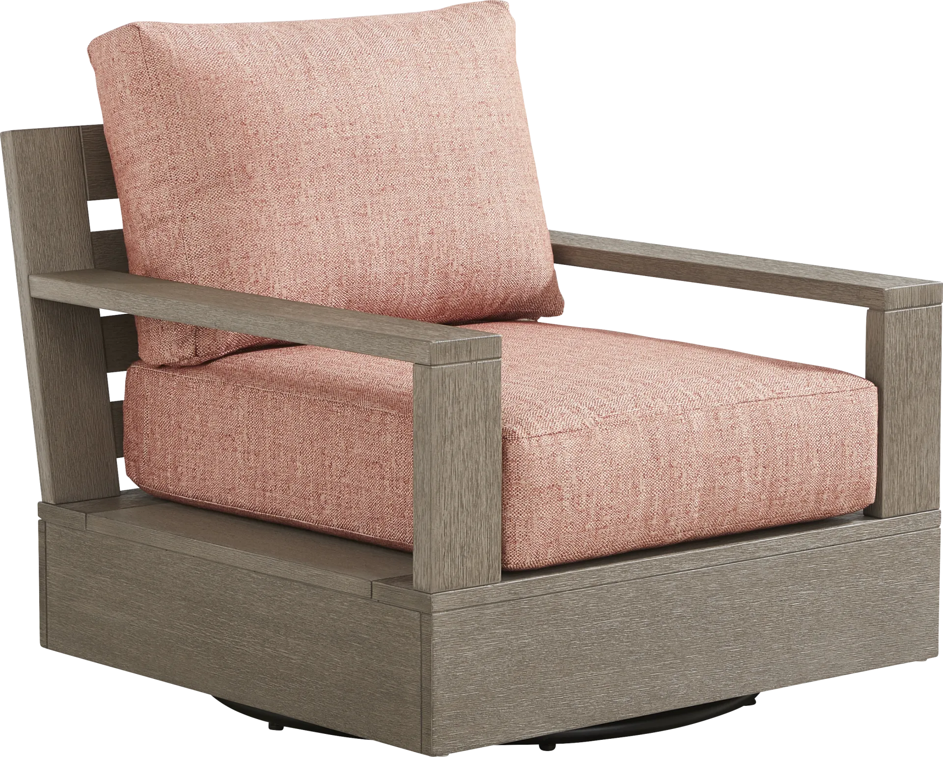 Lake Tahoe Gray Outdoor Swivel Chair with Terracotta Pillows - Image 1