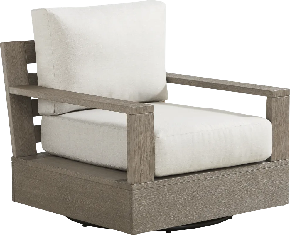 Lake Tahoe Gray Outdoor Swivel Chair with Seagull Pillows