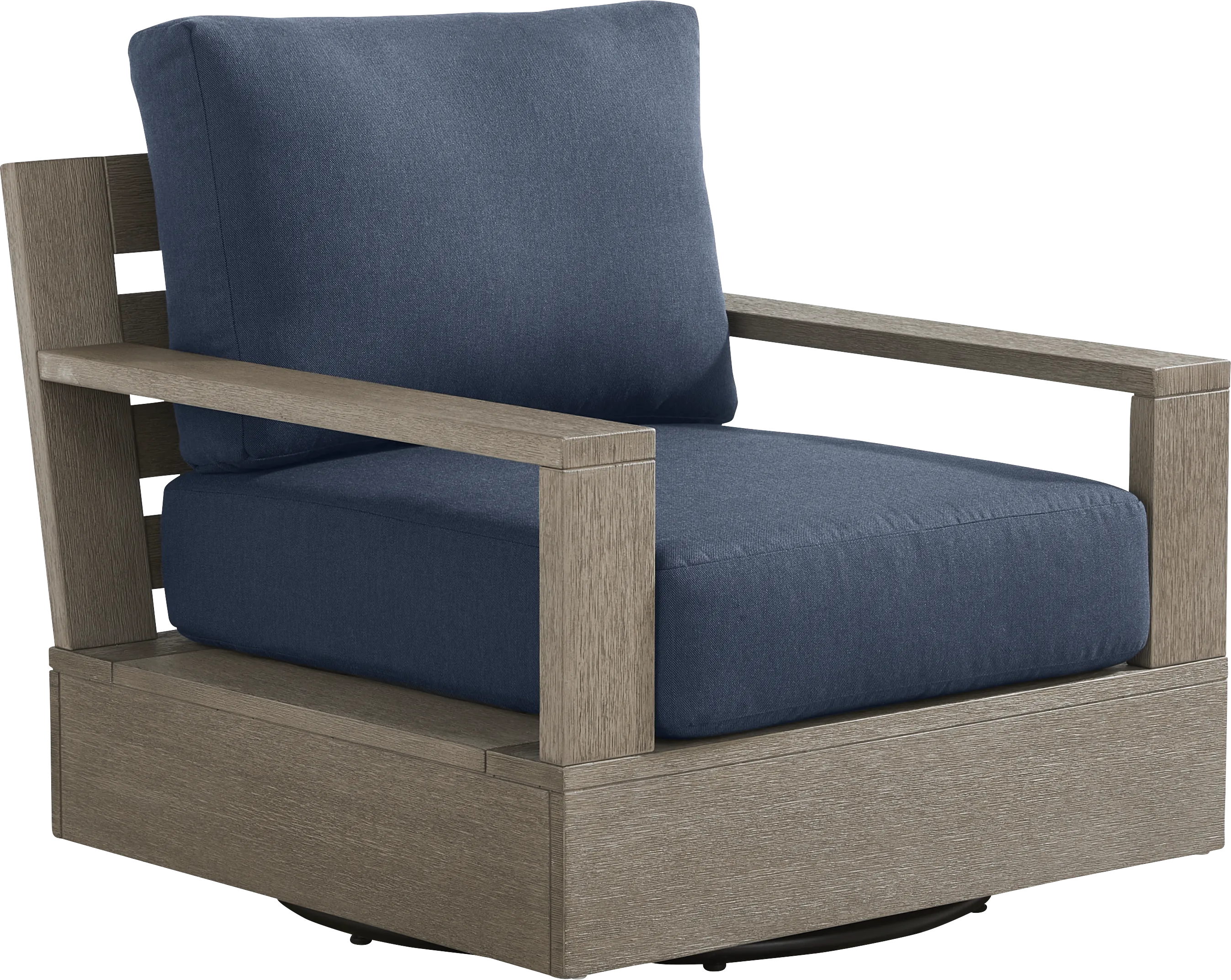 Lake Tahoe Gray Outdoor Swivel Chair with Indigo Pillows - Thumbnail - Image 1