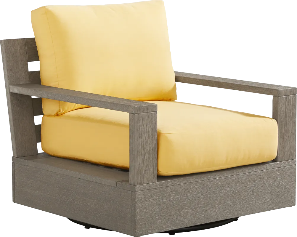 Lake Tahoe Gray Outdoor Swivel Chair with Buttercup Pillows