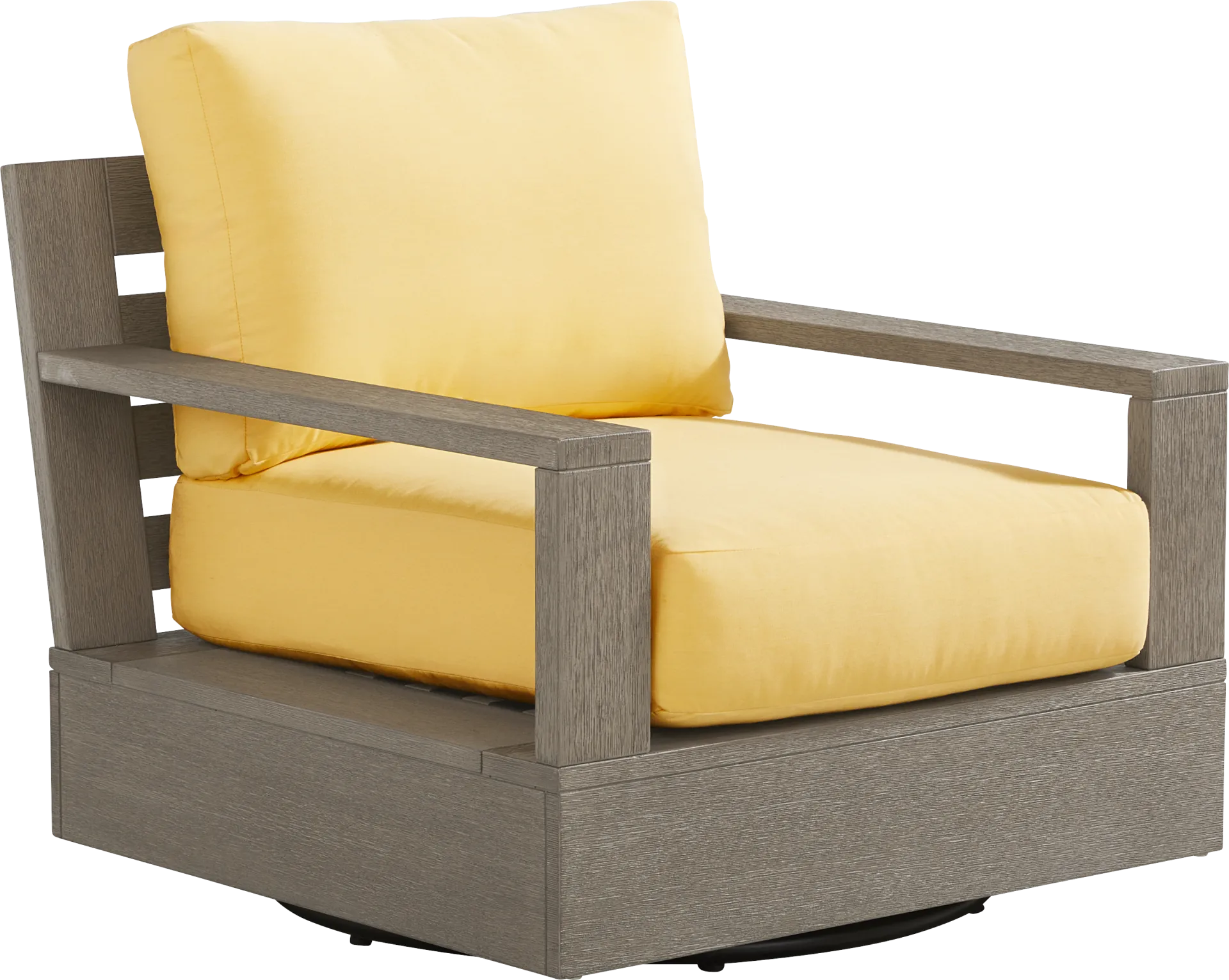 Lake Tahoe Gray Outdoor Swivel Chair with Buttercup Pillows - Image 1