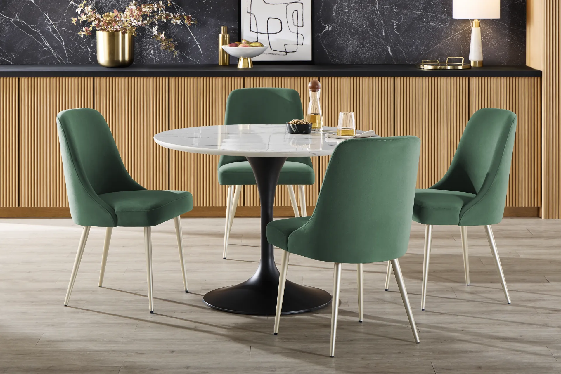 Eris White and Black 5 Pc Dining Room with Green Chairs - Image 1